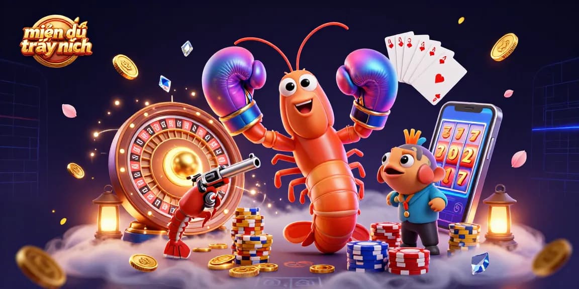 Exciting gaming experience featuring "miễn từ trách nhiệm" scene with vibrant characters and casino elements.