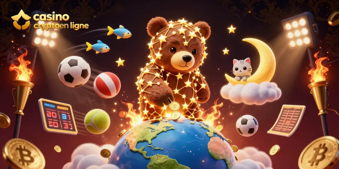 Jouez au casino crypto en ligne avec une illustration dynamique d'un ours constellation et des éléments de jeu captivants.