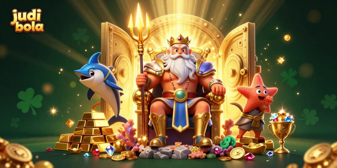 Engage in judi bola excitement with Neptune and treasures in a dynamic casino scene.