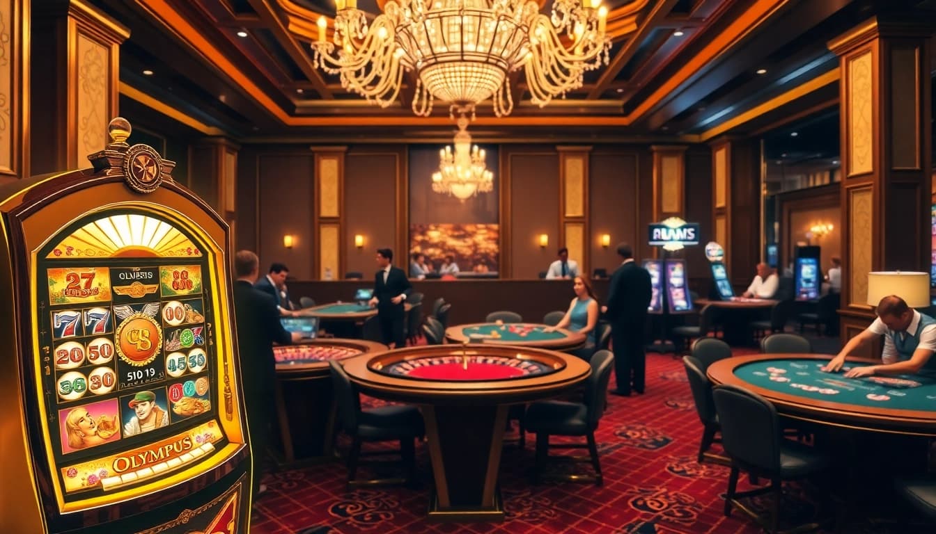 Experience thrilling wins with the Olympus slot machine amid a vibrant casino atmosphere.