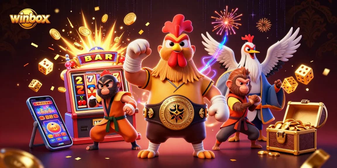 Winbox takes center stage in this dynamic casino illustration featuring exciting games and thrilling characters.