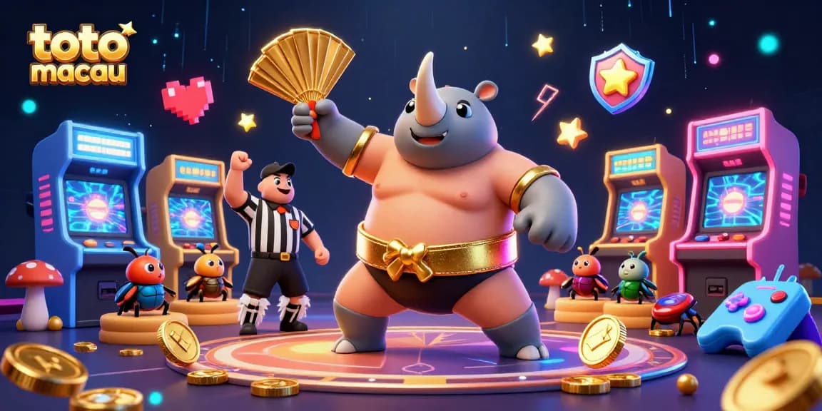 Engage with the thrilling experience at toto slot macau through a vibrant casino-themed illustration filled with excitement.