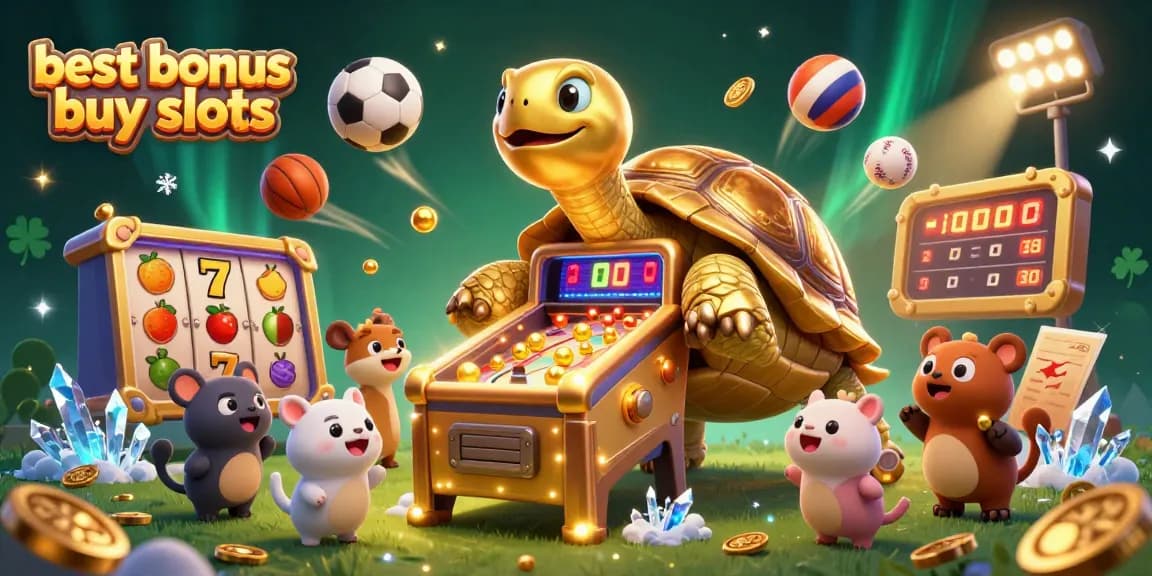 Experience thrilling action with the best bonus buy slots in this vibrant 3D casino scene.