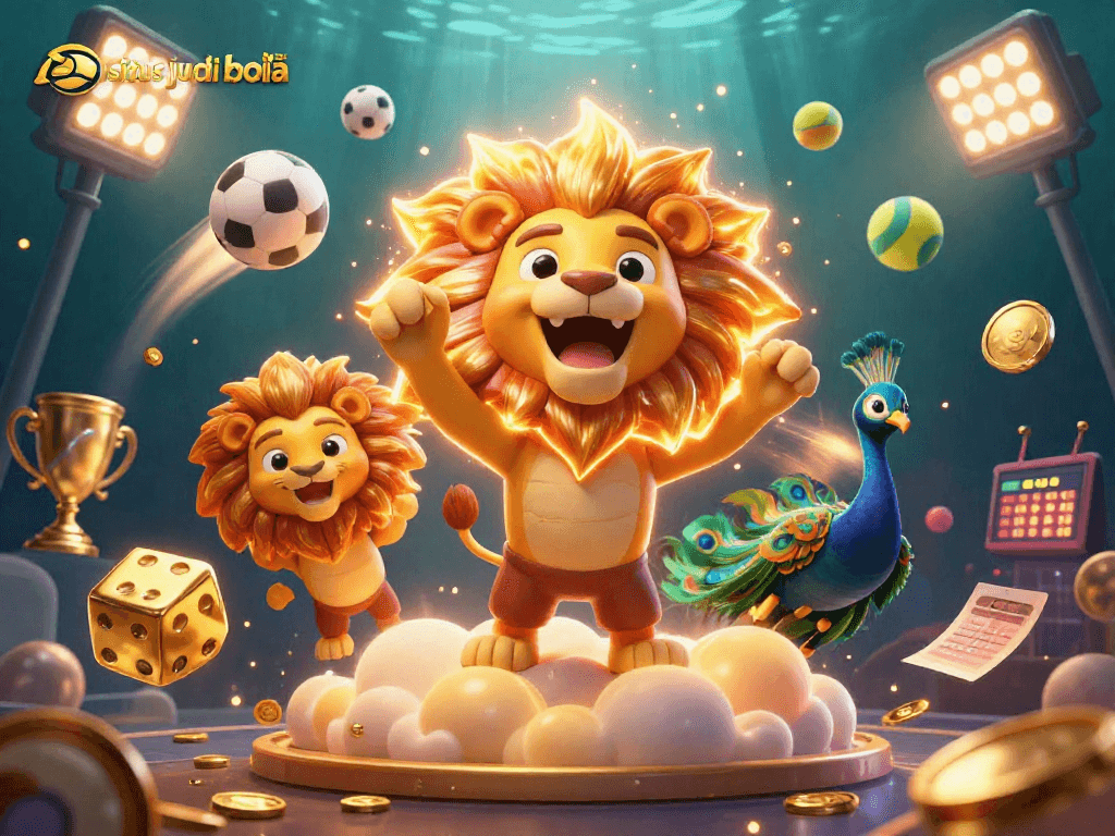 Engage with situs judi bola in an energetic scene featuring dynamic sports elements and vibrant characters.