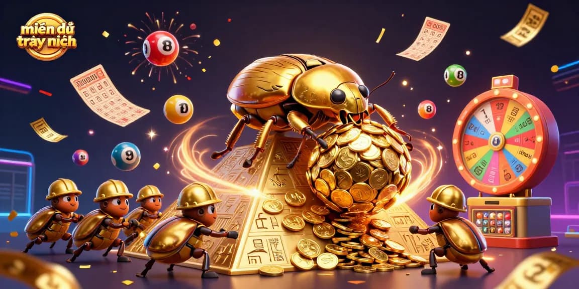 Engage in gaming with a vibrant scene depicting "miễn từ trách nhiệm" in a playful casino-themed illustration.