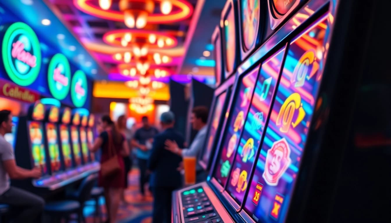 Slot77 yang mengasyikkan saat dimainkan di kasino yang hidup dengan lampu neon
