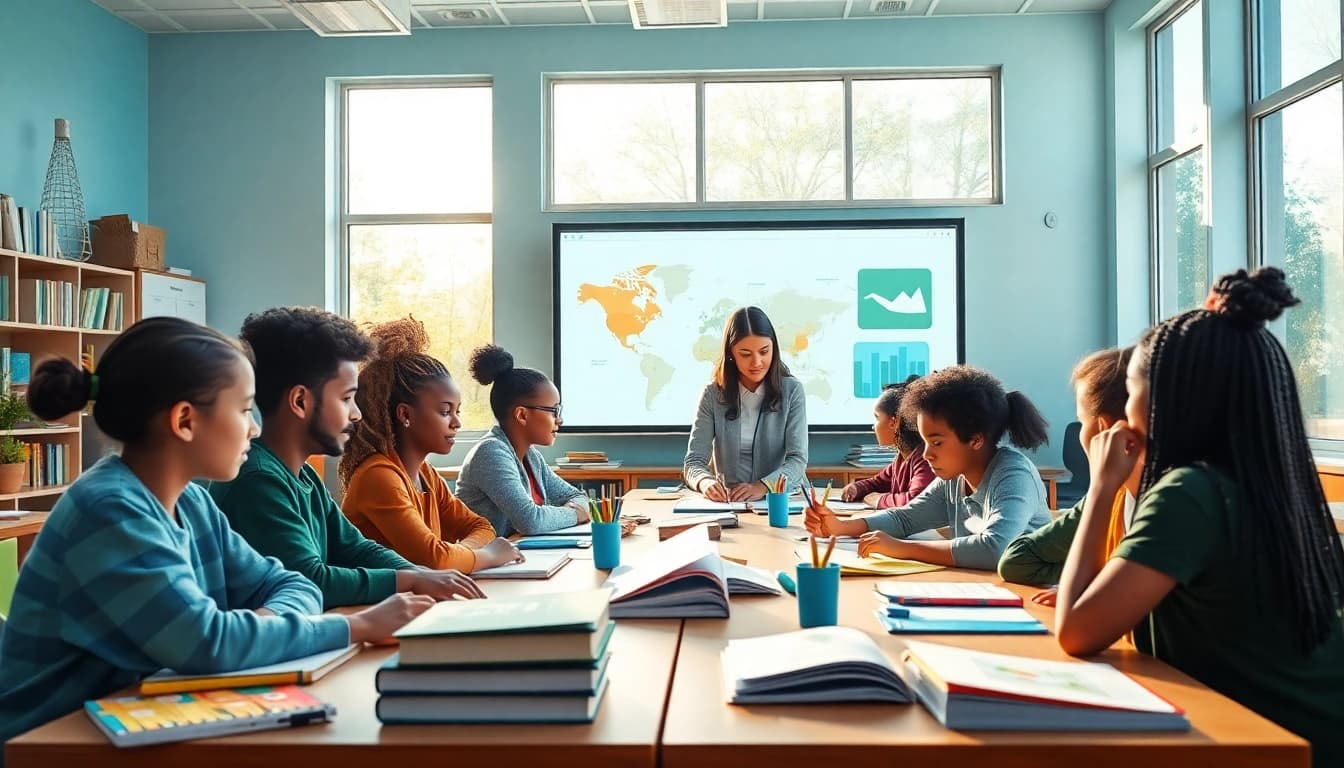 Engaged students in a vibrant classroom emphasizing education equity and reform.