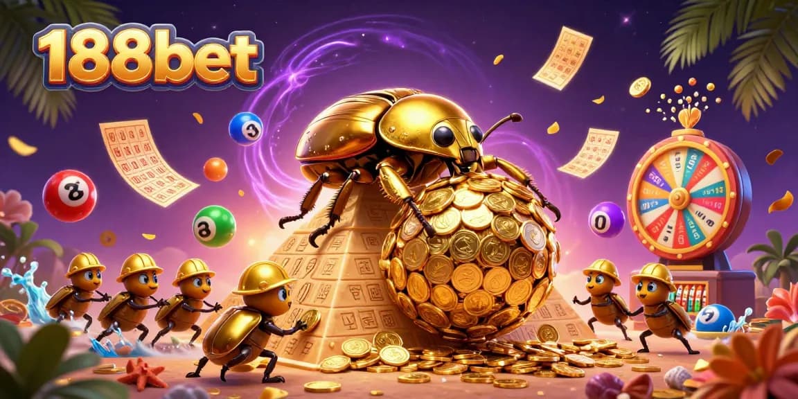 Engage with 188bet's vibrant, dynamic lottery illustration showcasing fun and excitement in gaming.