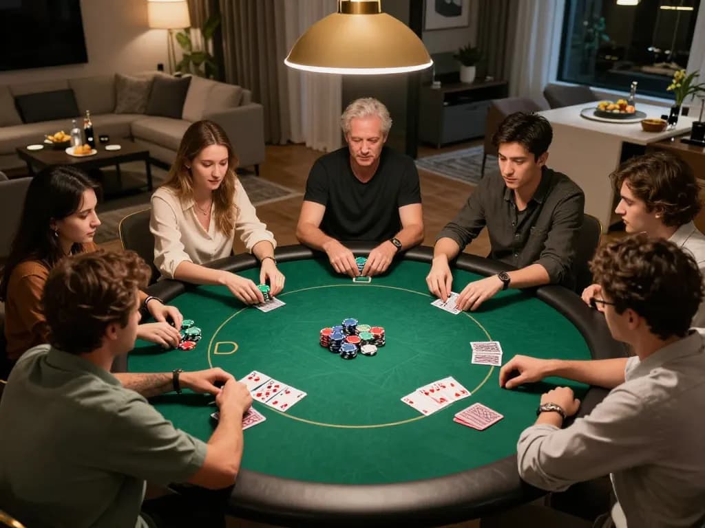 Engaged players enjoying SC88 home poker game with strategic betting moments and friendly atmosphere.