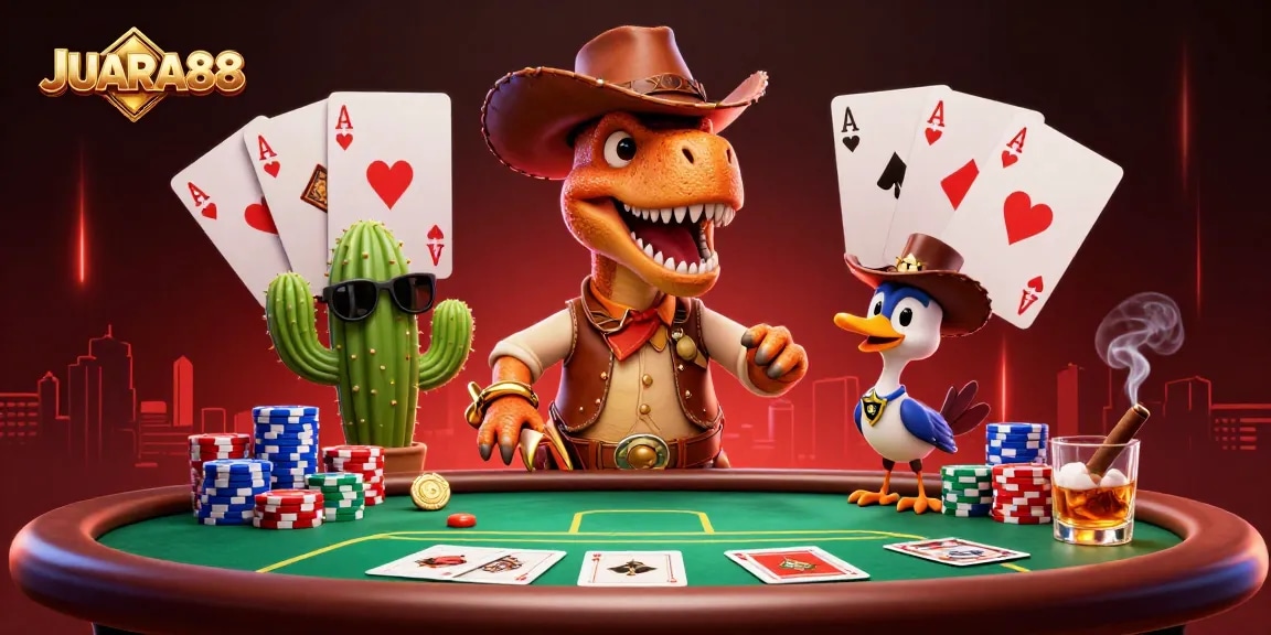 Experience the thrill of JUARA88 with a dynamic casino scene showcasing high-stakes poker action.