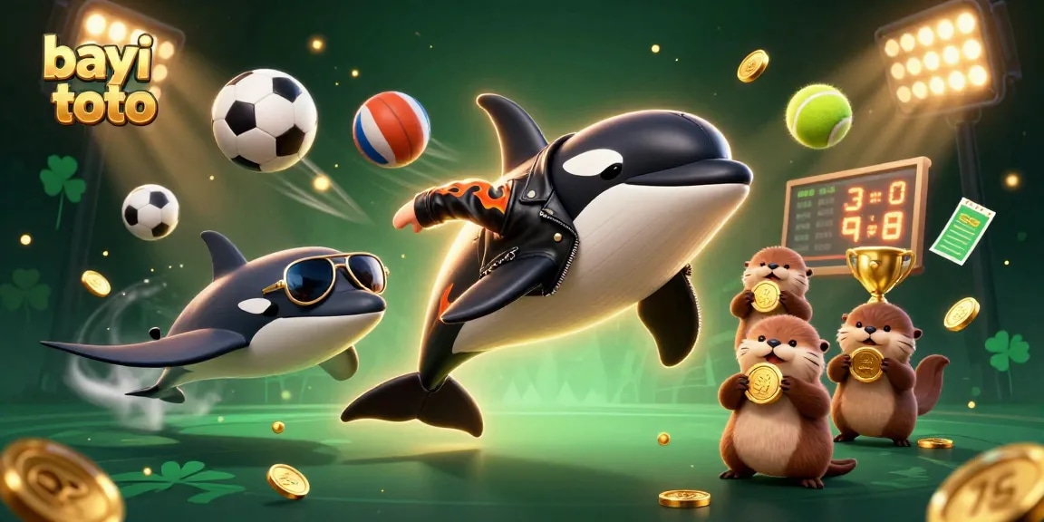 Engage with bayi toto through a vibrant scene of oceanic characters celebrating wins with golden coins and dynamic game elements.