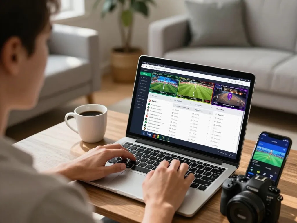 Engaging person placing bets on g28-t1 sports betting site using laptop in cozy living room