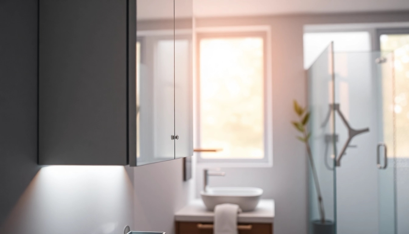 Spiegelschrank mit LED Beleuchtung, elegantes Design im modernen Badezimmer anzeigen