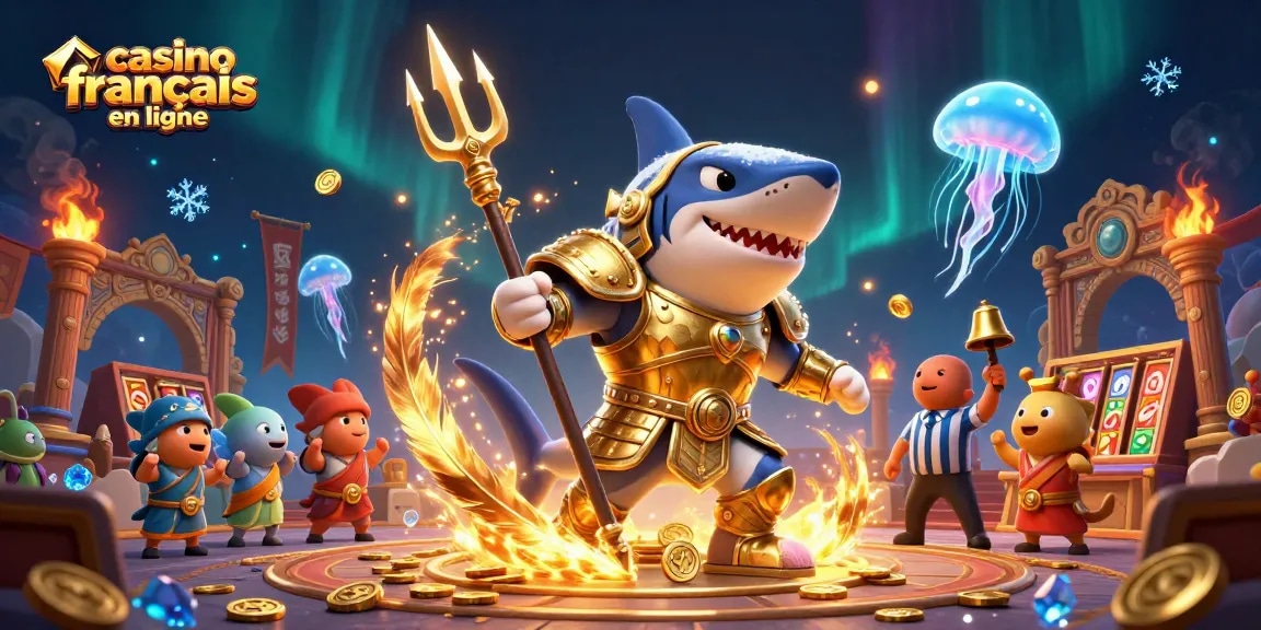 Participez à un gameplay palpitant au casino francais en ligne aux côtés d'un requin tigre en dessin animé et d'éléments vibrants.