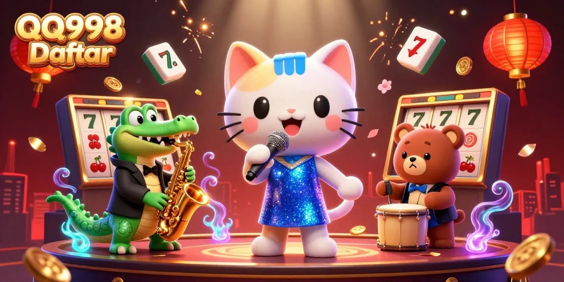 Join the excitement at QQ998 Daftar with vibrant casino characters and dynamic game elements.