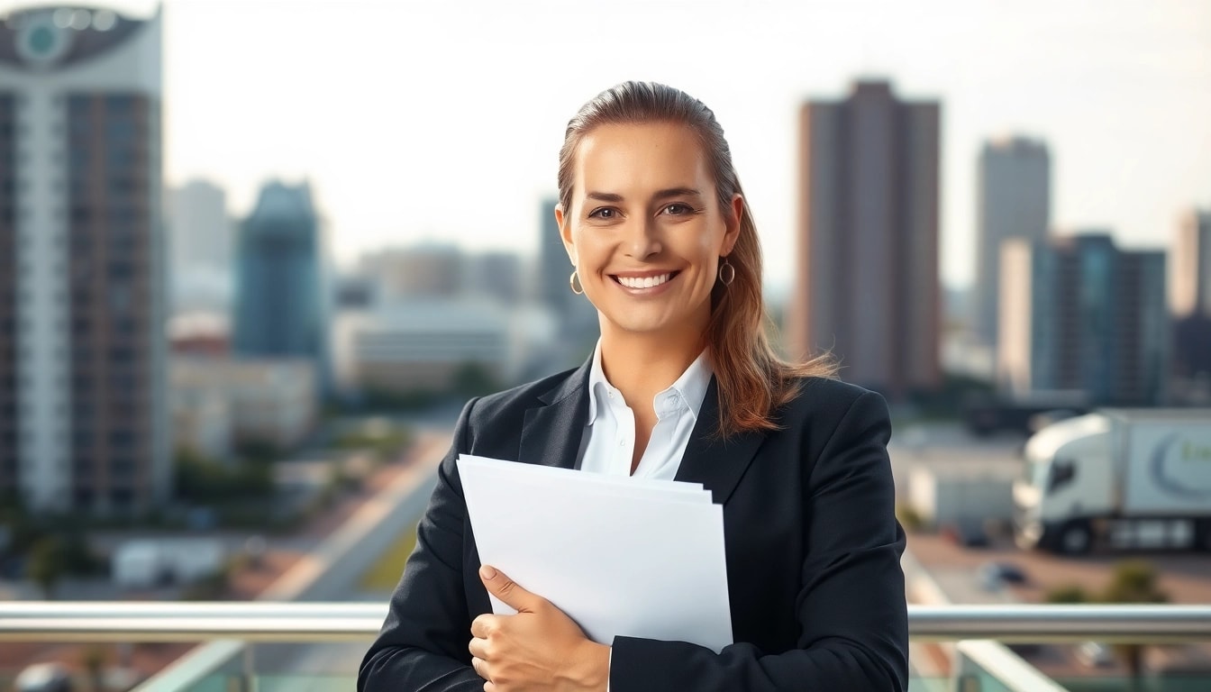 Truck accident attorney Clearwater confidently holding legal documents to support clients.