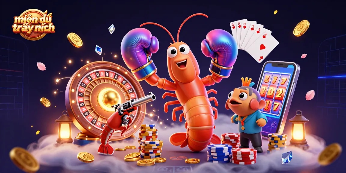 Exciting gaming experience featuring "miễn từ trách nhiệm" scene with vibrant characters and casino elements.
