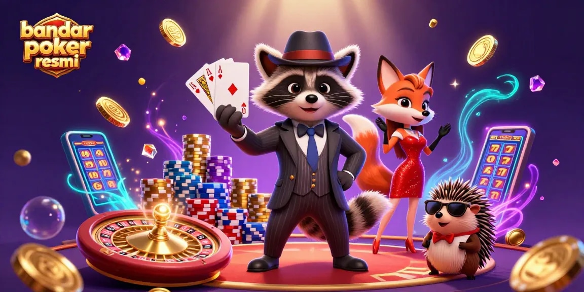 Experience excitement at bandar poker resmi with a royal flush in a vibrant casino scene.