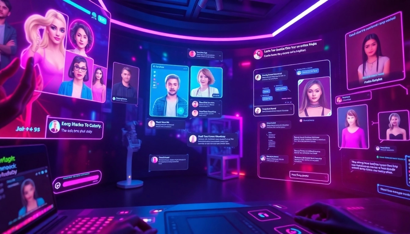The best NSFW AI chatbots showcased in a futuristic interface with engaging character avatars.