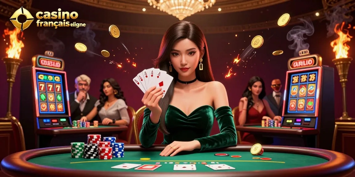 Vivez l'excitation au casino francais en ligne avec une illustration de poker époustouflante.
