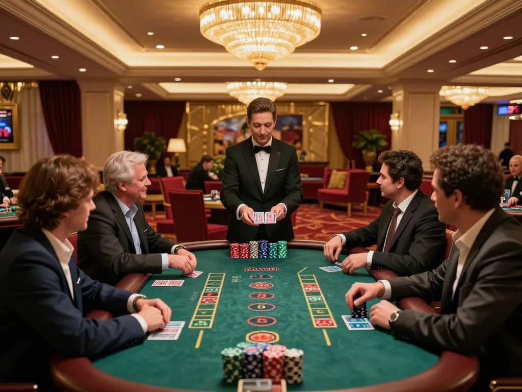 Players engaged in strategic blackjack at KK55’s luxurious casino.
