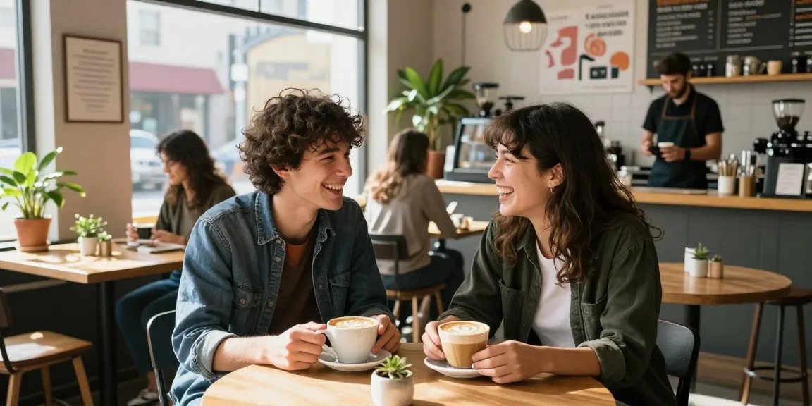 Young adults showcase their crush on each other in a vibrant coffee shop atmosphere.