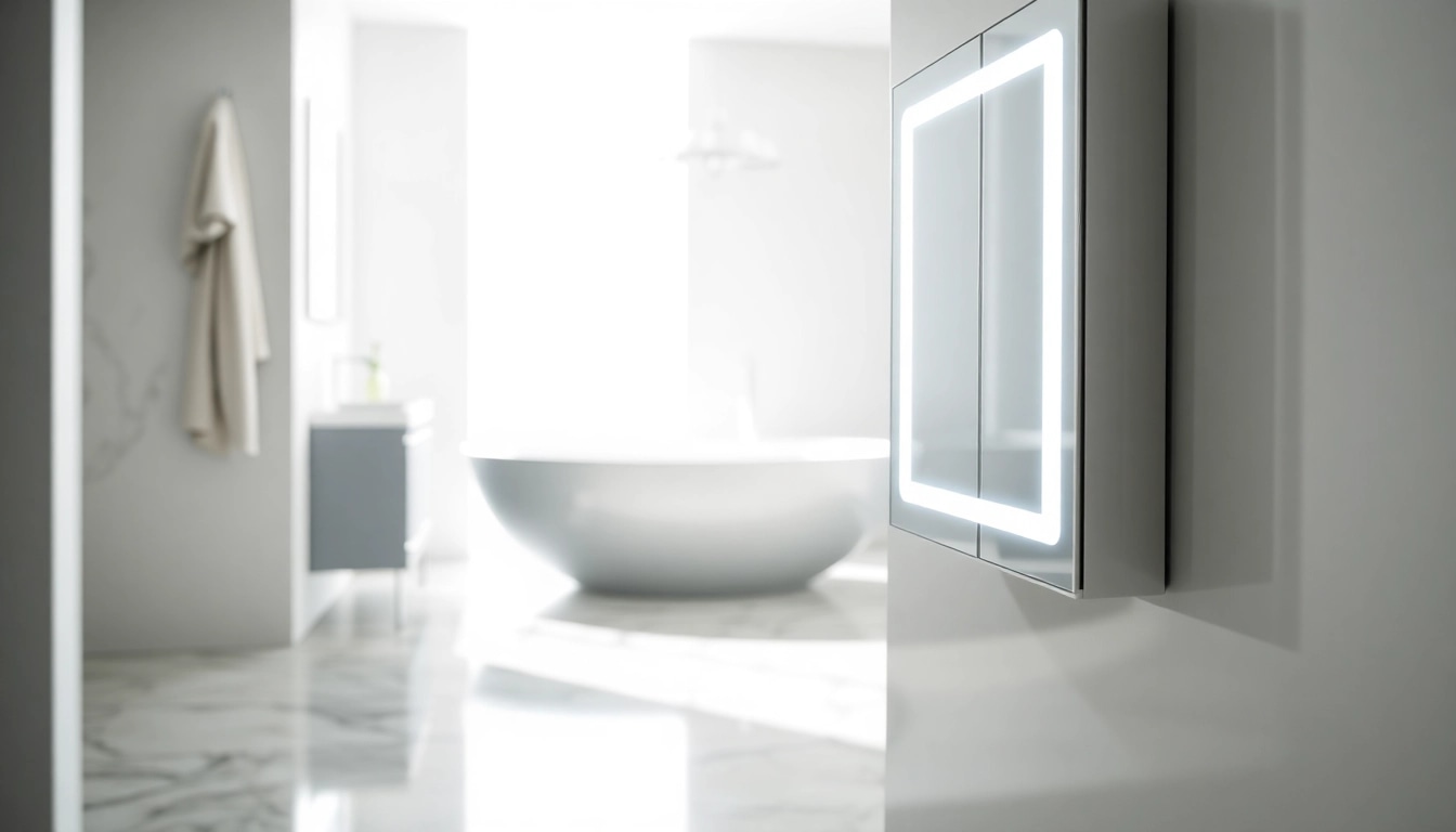 Illuminate your space with a stylish led bathroom mirror cabinet featuring sleek design.