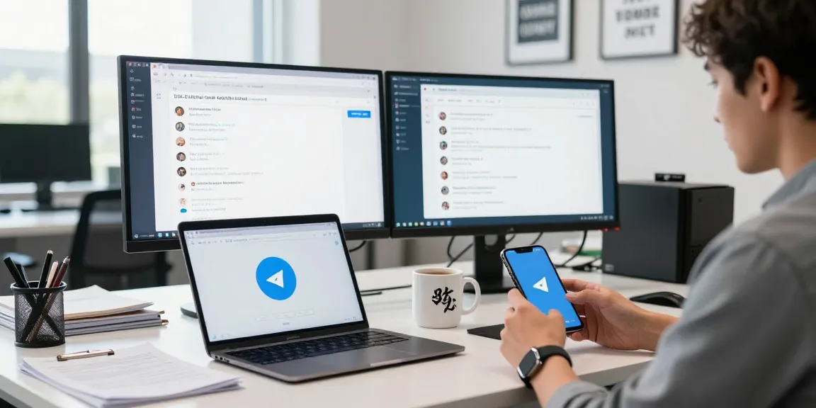 Engaging in telegram中文 app communication in a modern workspace setting