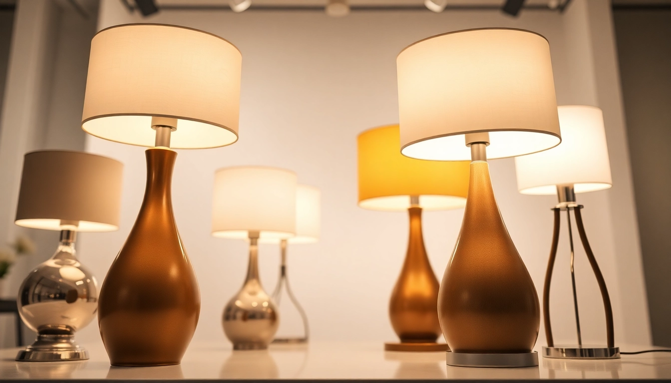 Showcase of ELC Lamps Online in a bright, elegant studio setting with varied styles and textures.