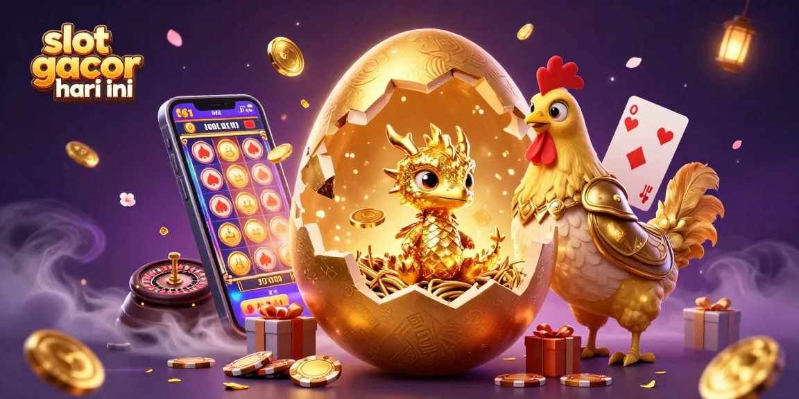Slot gacor hari ini dengan ilustrasi 3D menampilkan naga emas dan chip poker di latar yang mewah.