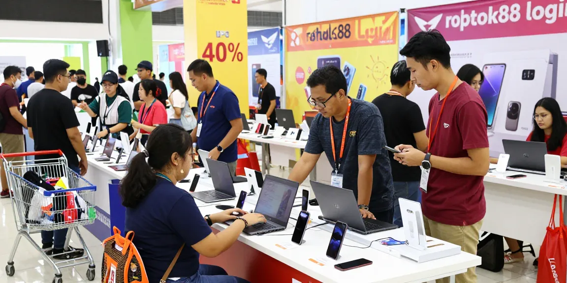 Discover great deals at rokok88 login with happy shoppers exploring electronics.