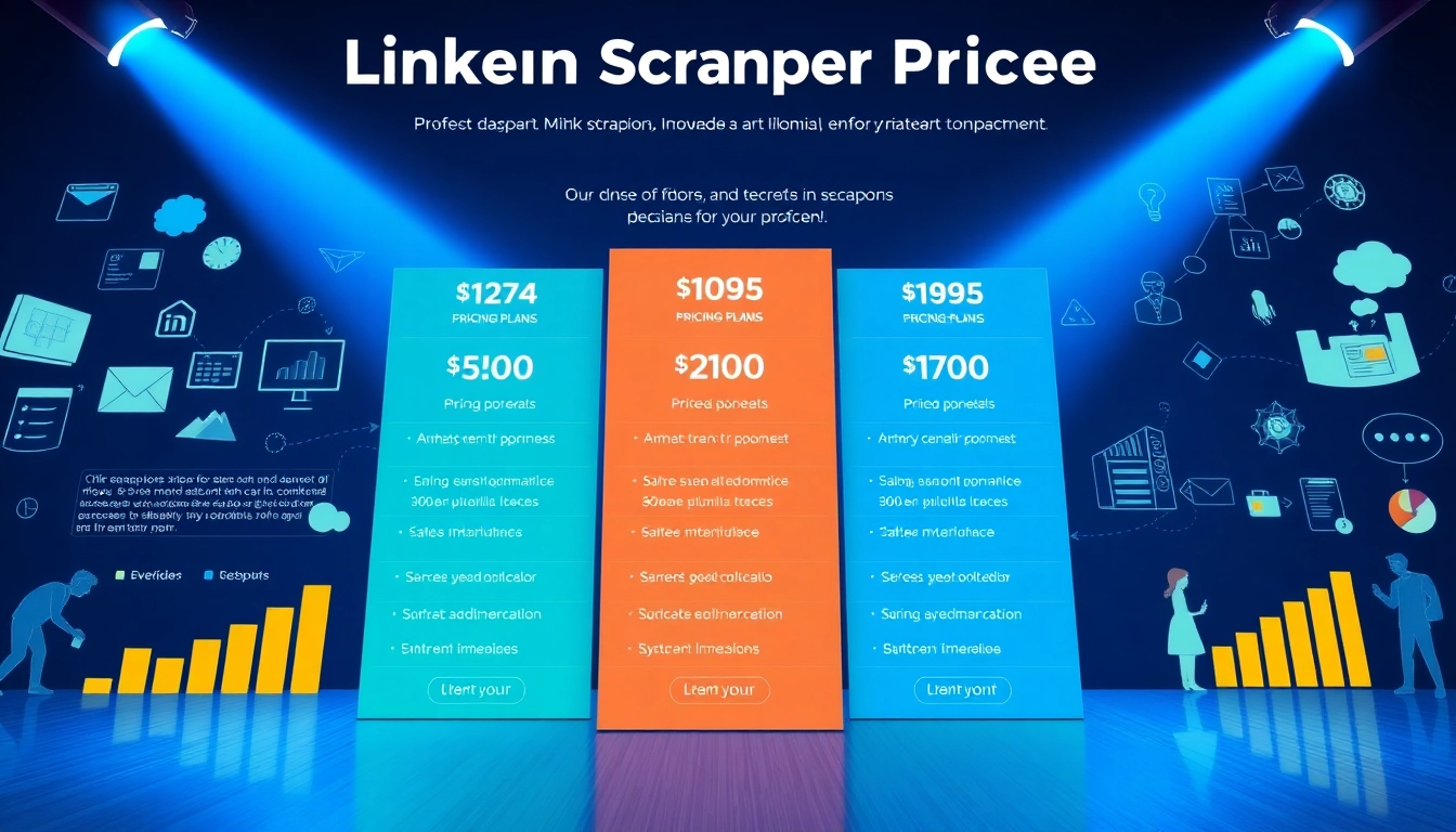 Analyze various linkedin scraper pricing plans with a colorful infographic highlighting price tiers and features.