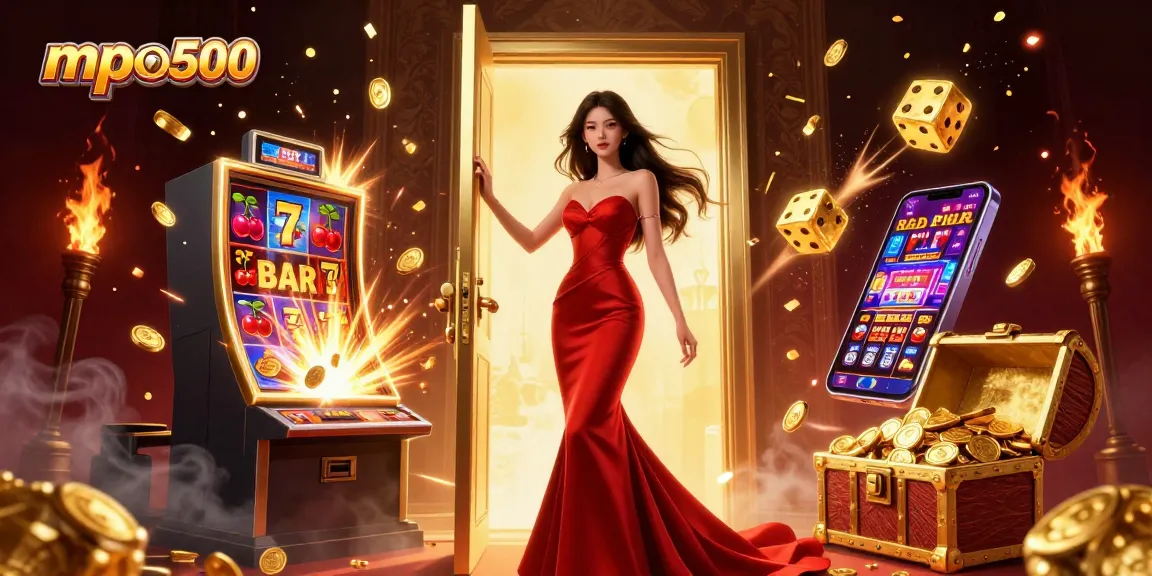 Experience thrilling gameplay at mpo500 with a photorealistic Asian woman showcasing luxury casino excitement.