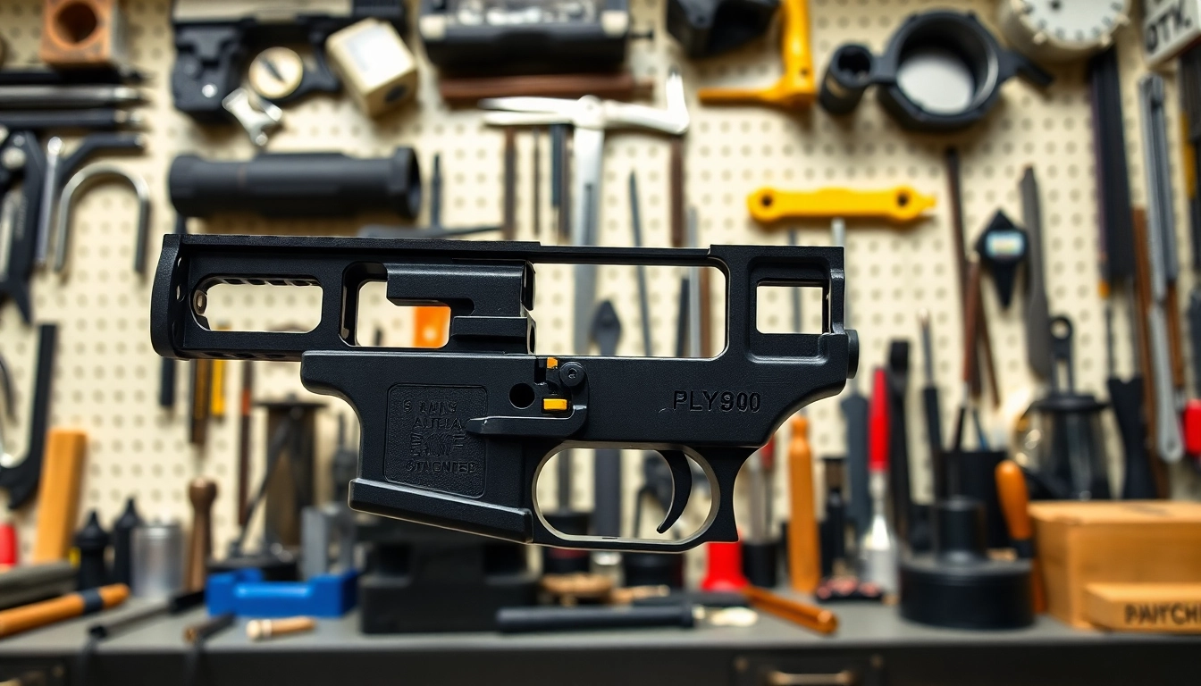 Assembling polymer80 pf940v2 handgun frame kit in a well-equipped workshop with tools.