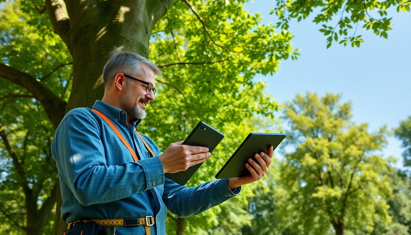 Tree Consultancy expert assessing a healthy tree in a vibrant environment.