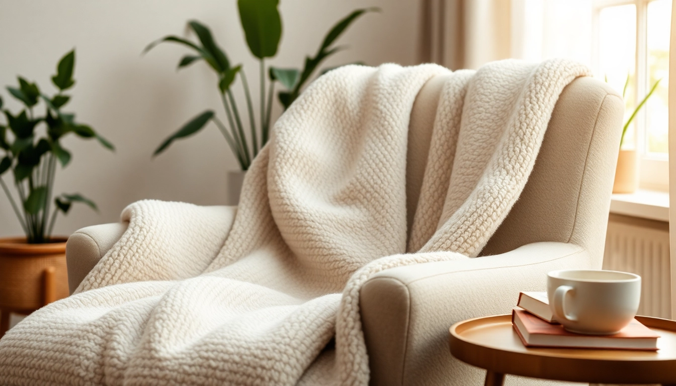 Fleece plaid op een comfortabele stoel in een sfeervolle woonkamer met warme accenten.