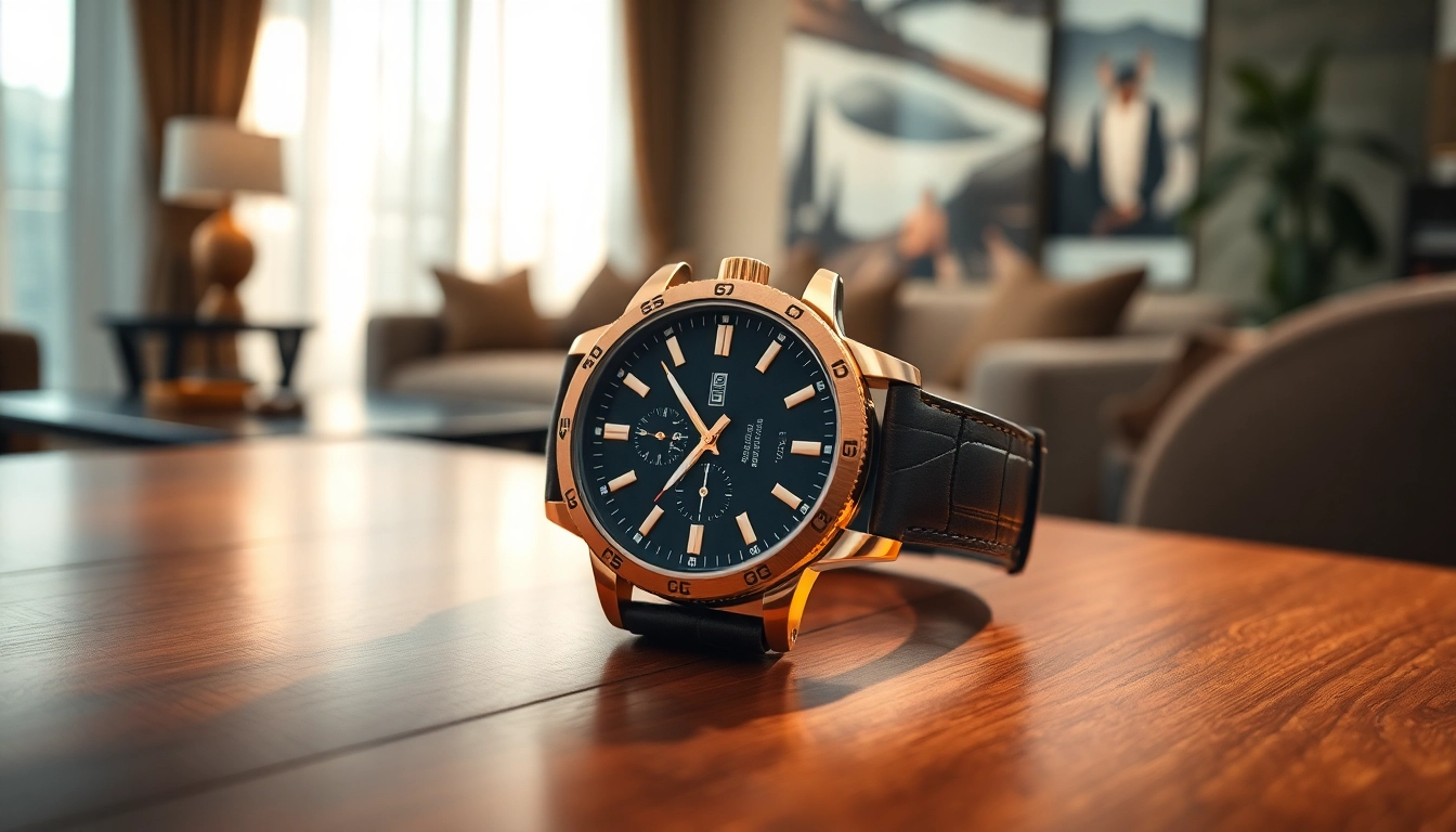 Admire the elegant replica watch featuring intricate design details on a wooden table.