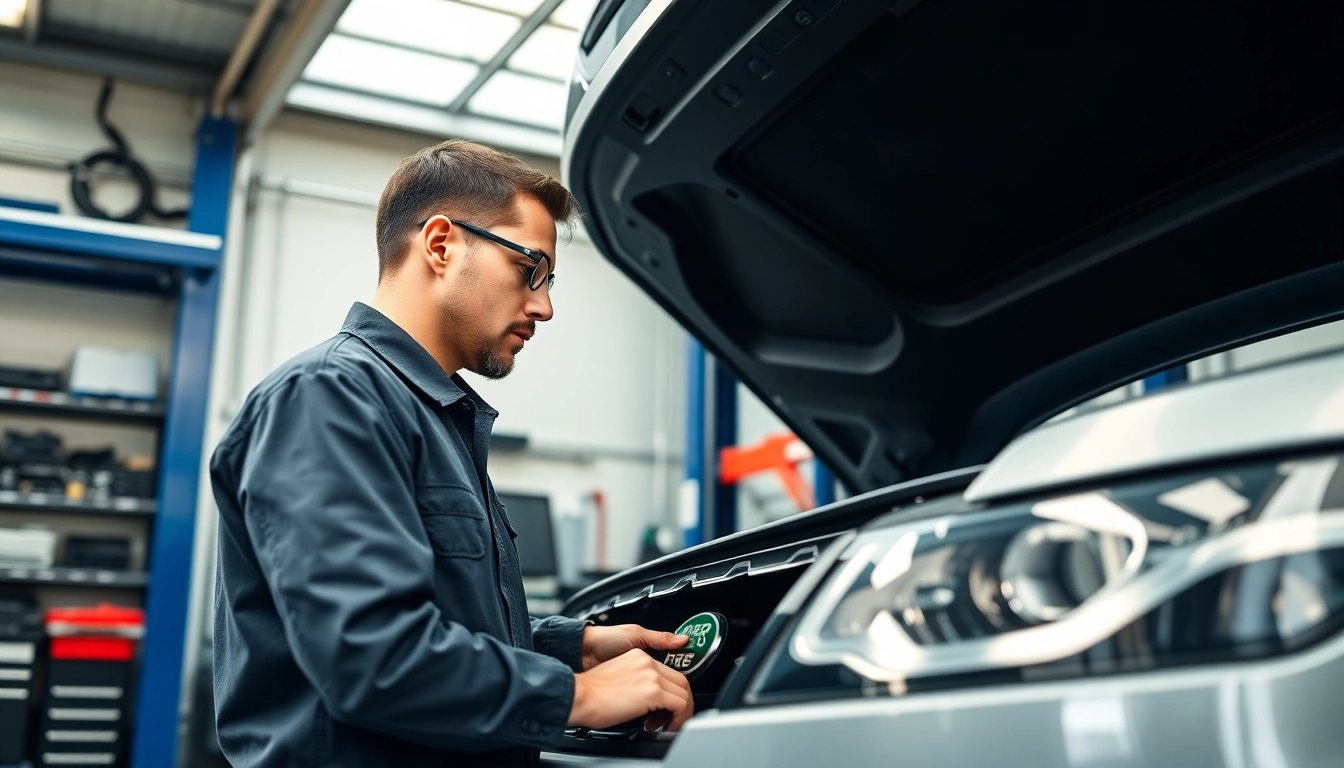 Experience reliable Land Rover Service with a mechanic inspecting a vehicle in a professional garage.