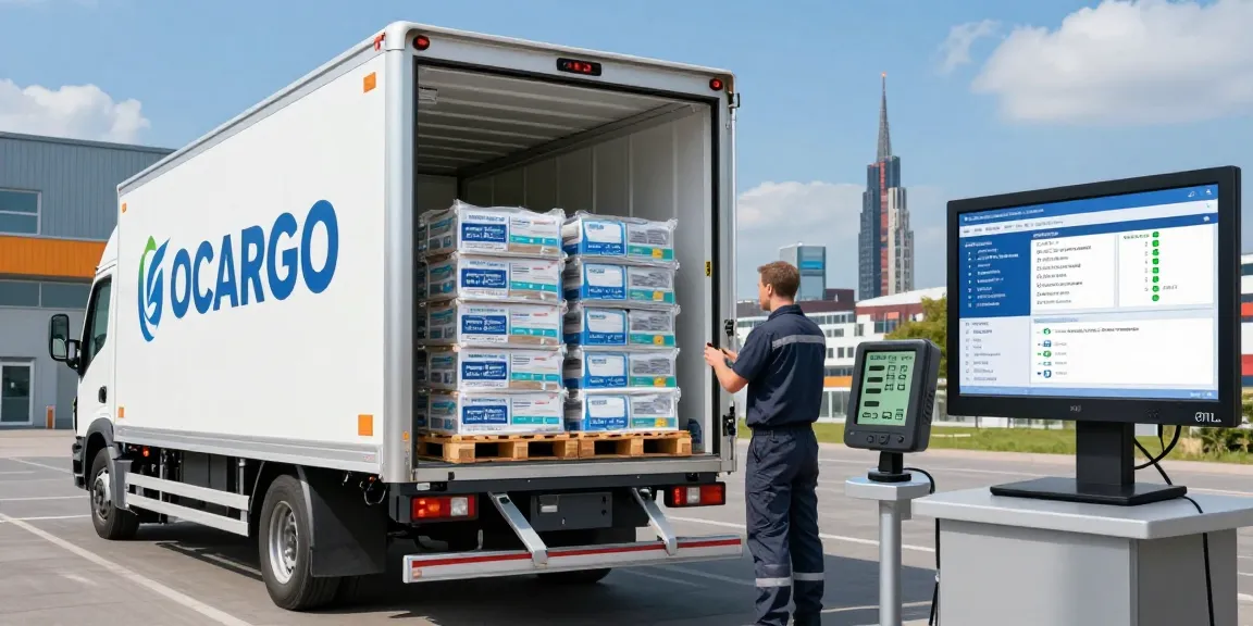 Kühltransport von Dortmund in moderner Logistikszene mit OCARGO-Fahrzeug und Temperaturüberwachung für sichere Transporte.