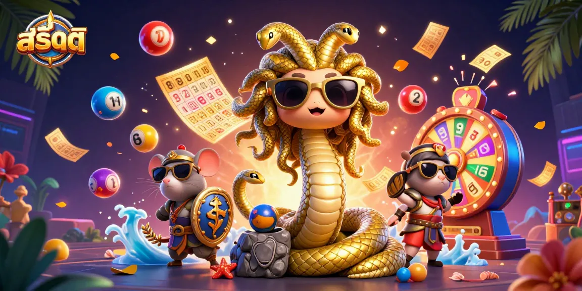 เล่นสล็อตด้วยภาพประกอบที่มี Medusa ตากับงูทองและลูกบอลลอตเตอรี่รอบตัว