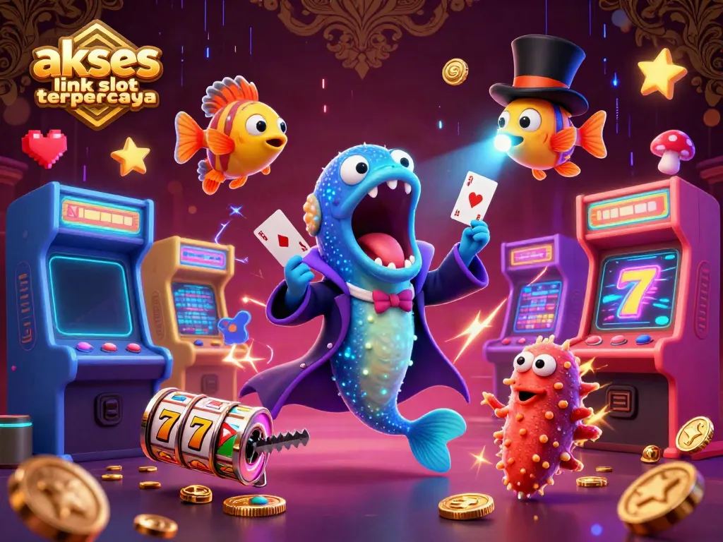 Menampilkan akses link slot terpercaya, permainan slot penuh warna dengan karakter kartun dalam ilustrasi yang menakjubkan.