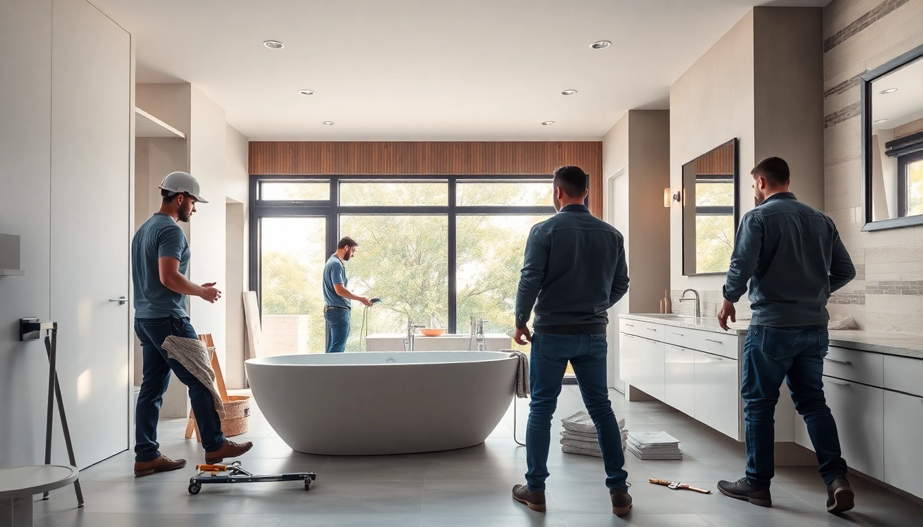 Bathroom builders crafting a modern bathroom renovation with elegance and style.