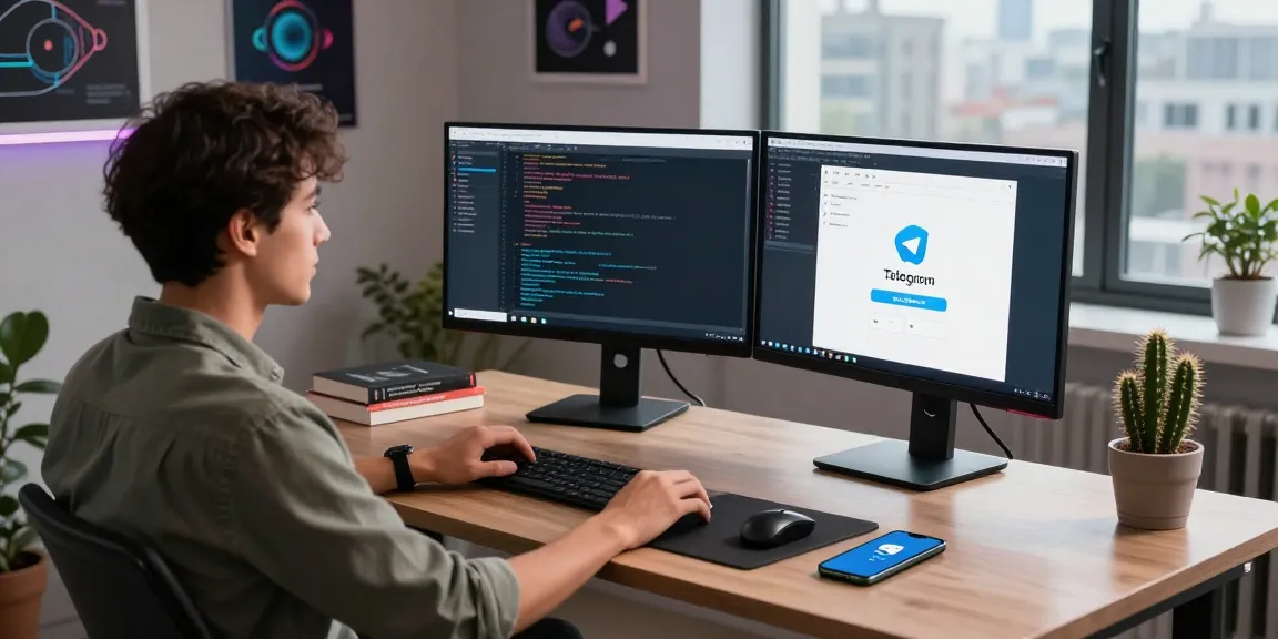 Developer using 纸飞机中文版 on dual monitors in a modern tech workspace.