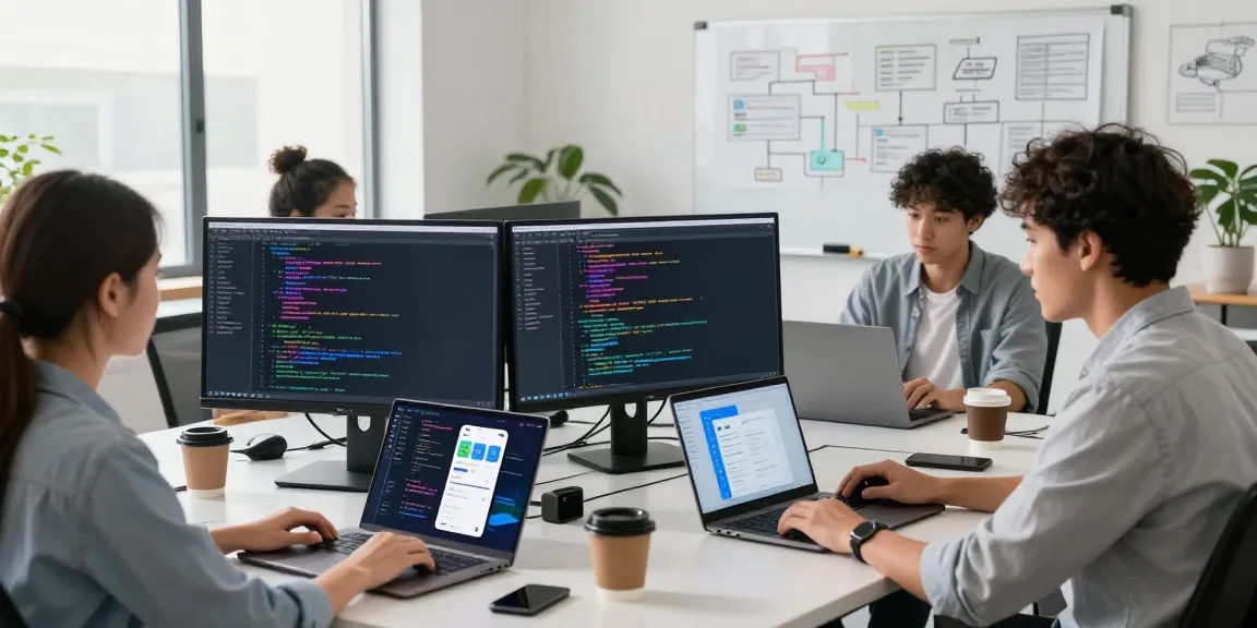 Team collaborating on 纸飞机中文版 software in a modern workspace, showcasing productivity and teamwork.