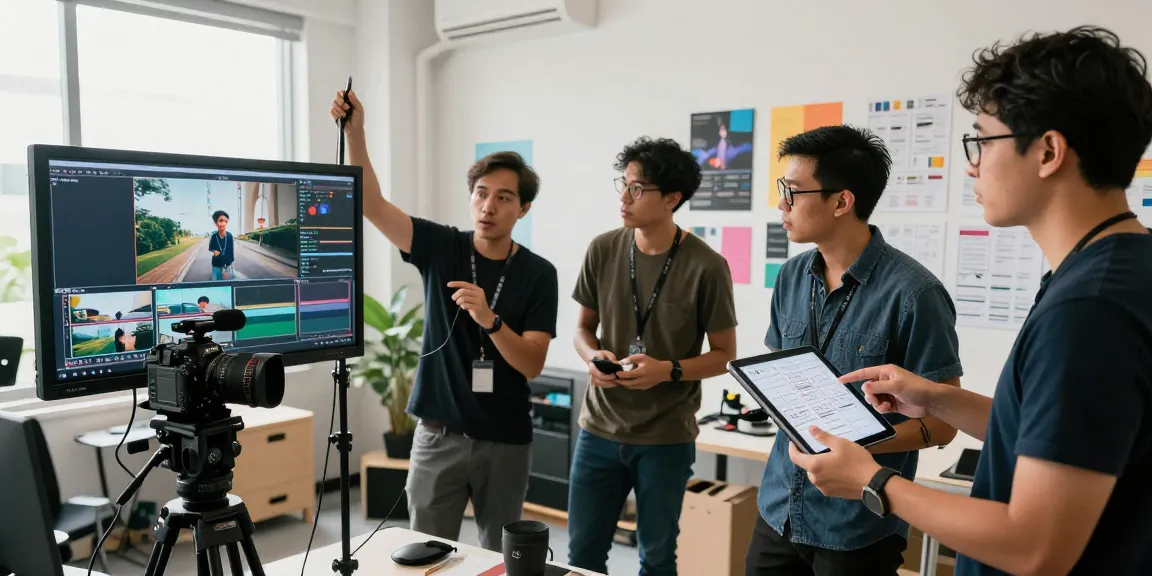 Leading Video Production House in Singapore team collaborating on a dynamic project in their modern studio.