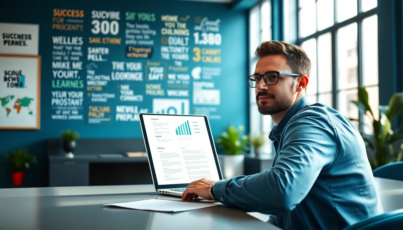 A professional engaging in proposal writing and management at a modern desk with a laptop.