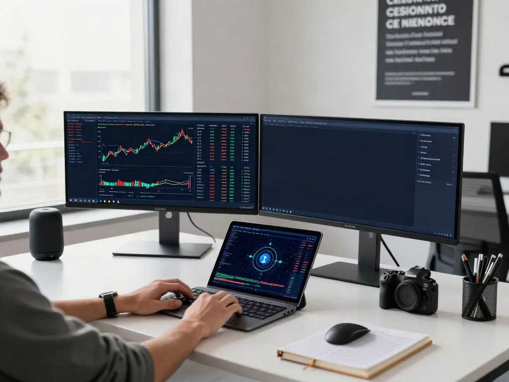 Indian stock API for algo trading showcased in a professional crypto trading workspace with advanced technology.