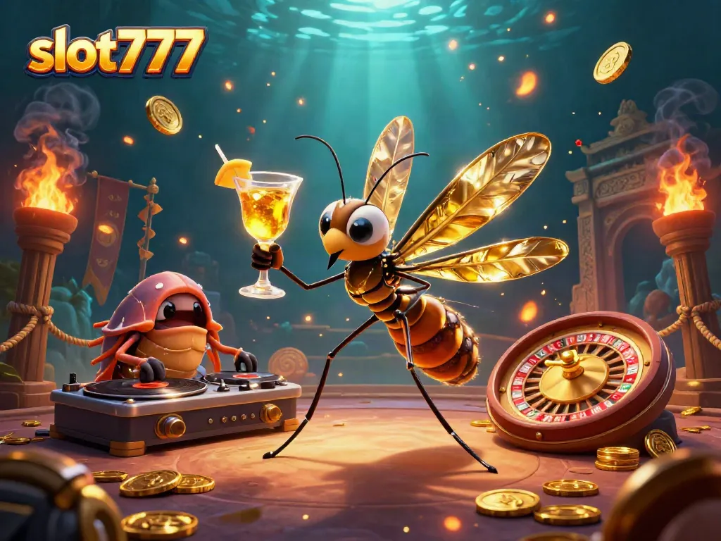 Experience thrilling slot777 gameplay with vibrant 3D characters and a dynamic casino scene.
