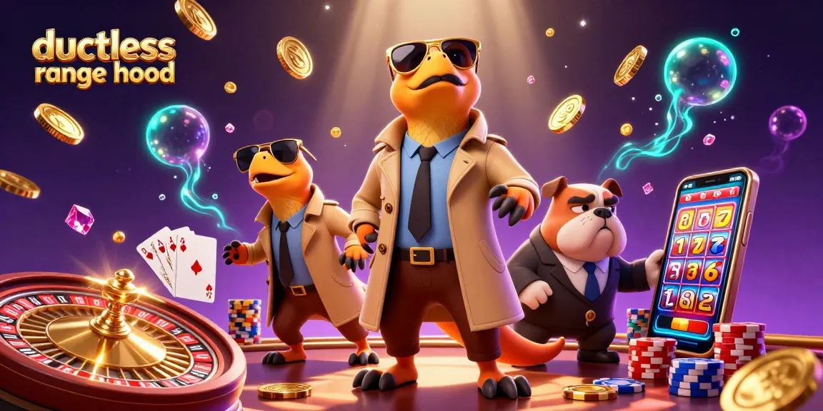 Dive into the excitement of a ductless range hood adventure as three raptors try to sneak into a VIP casino lounge surrounded by vibrant gaming elements.