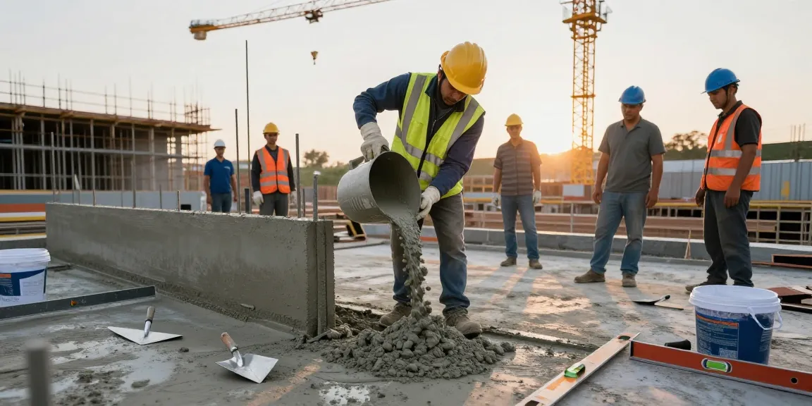 NAGA2000 concrete being poured at a construction site highlighting modern techniques and teamwork.